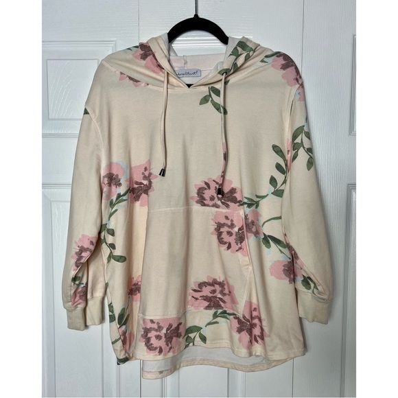 Keren Hart Beige Pink Floral Rose Vintage Tint Pullover Hoodie Plus Size 1X - Picture 5 of 7